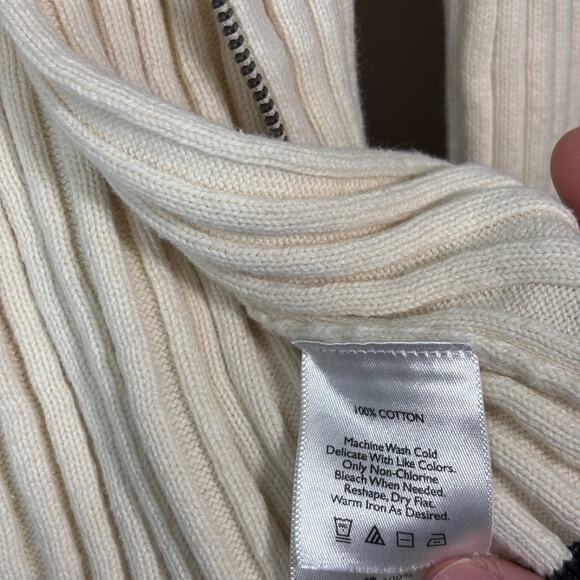 Eddie Bauer Women’s Sz M Cream Cotton Ribbed Zip up Long Sleeves Sweater Y2K - Picture 8 of 9